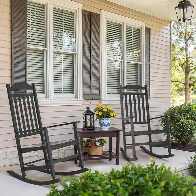 EasyUp Patio Rocking Chair Outdoor,Set of 2,Weather Resistant Poly Resin Oversized Porch Rocker,High Back Smooth Design,Indoor Outdoor Use