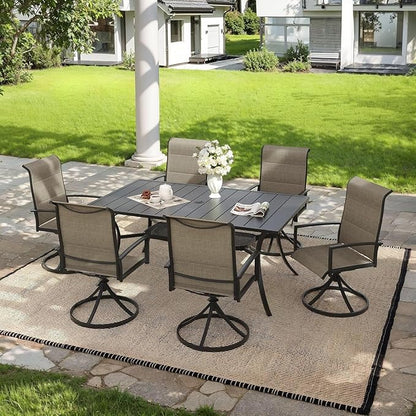 VICLLAX 59" Rectangle Patio Dining Table for 6 Person, Outdoor Metal Slat Table with Umbrella Hole for Porch Backyard Garden Deck, Porch, Black