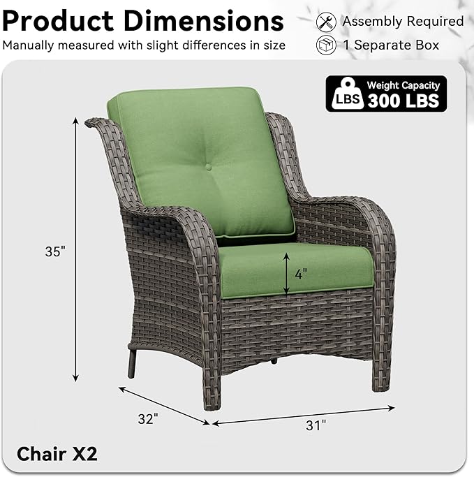 Patio Chairs Set of 2, Outdoor Wicker Patio Furniture Set with Thickened Olefin Cushions, High Back and Deep Seating - Photo 2
