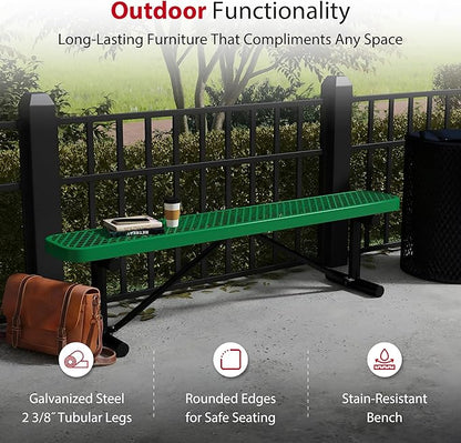 Leisure Craft Metal Outdoor Bench - 6 Foot Heavy Duty Backless Bench Seating for Garden, Porch, Picnic, Park, Expanded Metal, Thermoplastic Coating, Commercial Grade Furniture Made in USA - Green