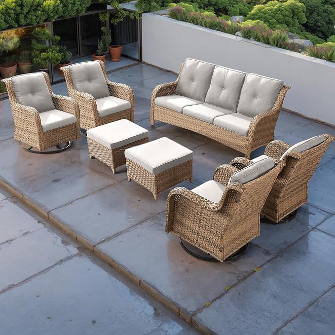 Rilyson Patio Furniture Swivel Chairs Set - 7 Piece Wicker Rattan Outdoor Sectional Conversation Sets with 4 Swivel - Photo 8