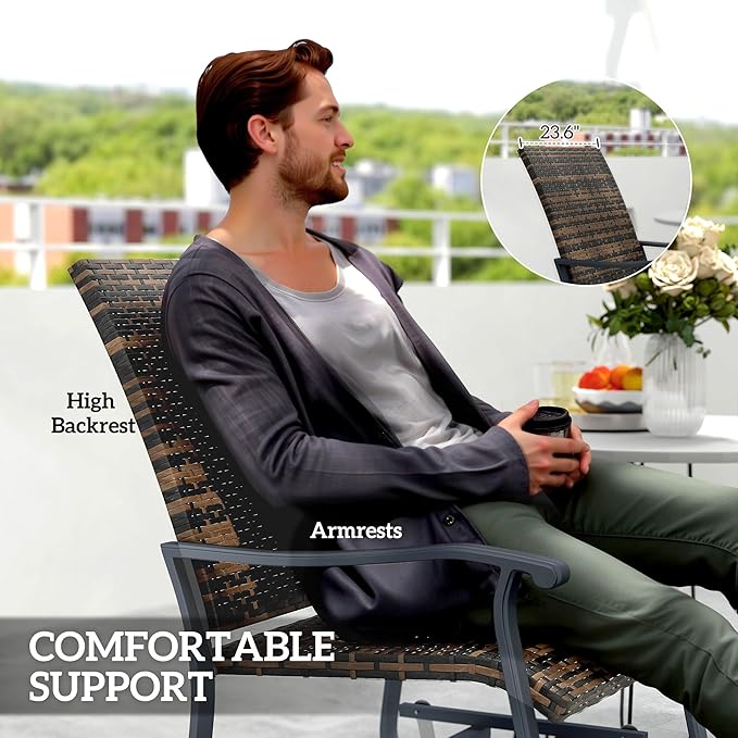Outsunny Patio Glider Chair Set of 2, Wicker Rattan Outdoor Swivel Chair with Steel Frame, High Back, Armrests - Photo 7