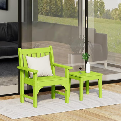 Costaelm Outdoor Patio Table and Chairs Set of 2, 2-Piece HDPE Garden Chair with Square Adirondack Side Table Set, Porch Chairs Coffee Table for Outside Porch Backyard, Lime