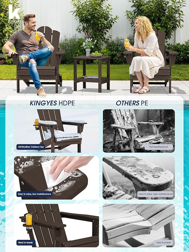KINGYES Adjustable Folding Adirondack Chair Set of 2, 3-Position Reclining Adirondack Chairs with Cup Holder - Photo 6