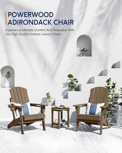 Adirondack Chair with Cup Holder: Folding Adirondack Chairs Plastic HDPE Material Furniture - Composite Fire Pit Chairs Foldable for Outdoor/Backyard/Garden/Lawn/Deck/Porch/Patio