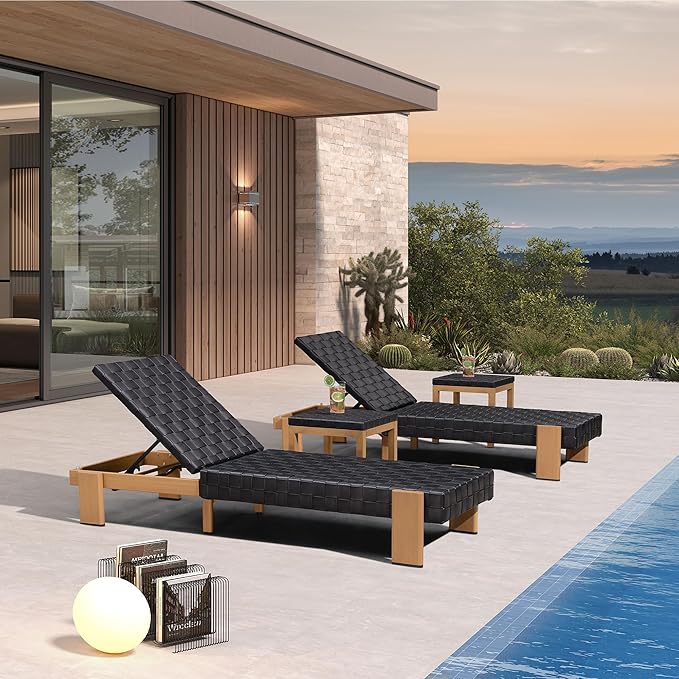 PURPLE LEAF Patio Chaise Lounge Modern Outdoor PU Leather Style Lounge Chair 4 Pieces with Adjustable Backrest Luxury - Photo 1