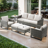 Rilyson Wicker Outdoor Patio Furniture Set - 6 Piece Patio Conversation Set with 2 Armrest Chairs, 2 Rattan Ottoman - Photo 1