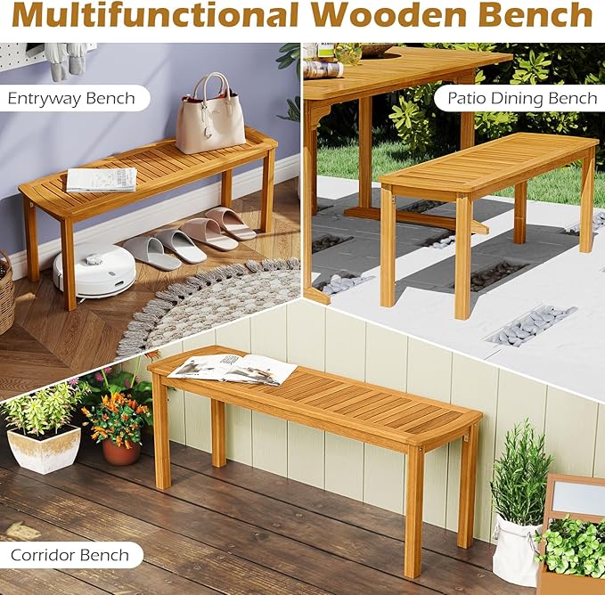 HAPPYGRILL Outdoor Acacia Wood Bench, Patio Dining Picnic Bench for Entryway Garden Poolside Balcony, 800 LBS Max Load (2)