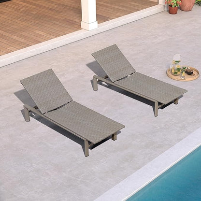 PURPLE LEAF Patio Chaise Lounge Rattan Chair Set of 2 Outdoor Pool Adjustable Recliner Wicker Chairs for Outside Woven Furniture Tanning Poolside Lounger Slate Gray