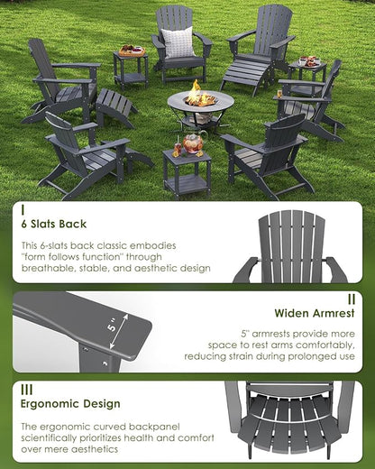 GREENVINES Adirondack Chairs Set of 2 | HDPE Plastic | Oversized Fire Pit Chair | All Weather | Grey | Poly Lumber | for Outdoor Deck Backyard Patio