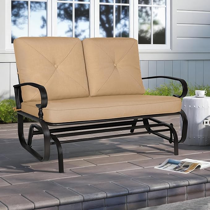 Crownland Outdoor Patio Glider Chair, Rocking Glider Bench for 2 Person, Porch Furniture Loveseat Seating - Photo 2