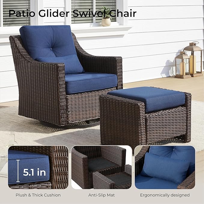 CHITA 2 Pieces Patio Wicker Furniture Set, Outdoor Rattan Bistro Set with Rocking Swivel Chair - Photo 2