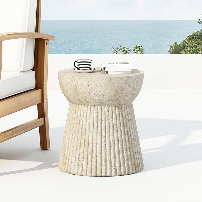 Outdoor Side Table Faux Marble End Table Faux Stone Concrete Side Tables Travertine Small Coffee Tables for Indoor - Photo 4