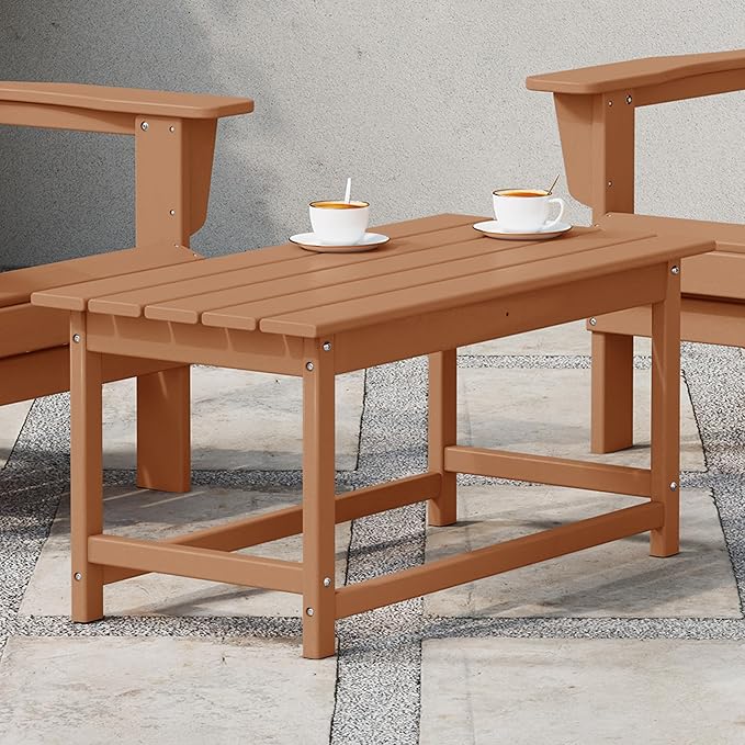 WestinTrends Malibu Outdoor Coffee Table, 35" x 17.5" All Weather Poly Lumber Patio Adirondack Coffee Table for Garden Lawn Porch Balcony, Teak