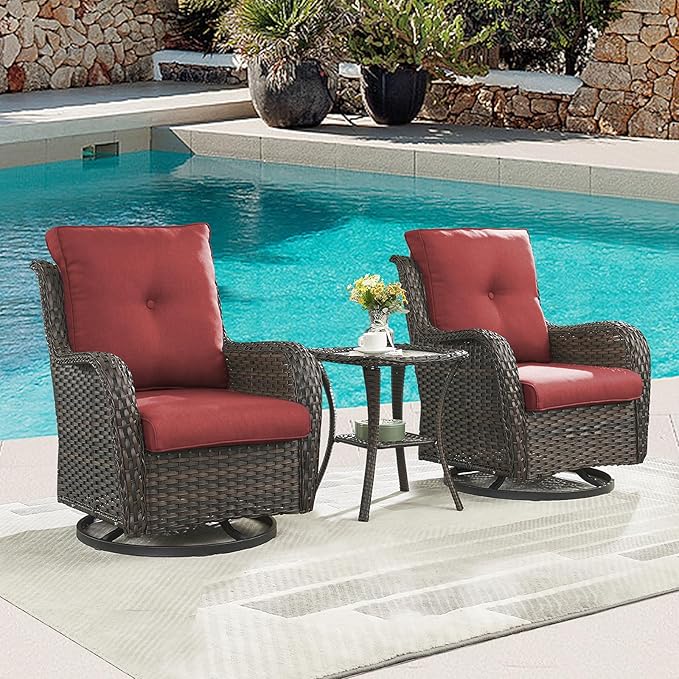 Rilyson Patio Chairs Rocking Swivel Chiar - 3 Piece Outdoor Wicker Patio Bistro Set Rattan Rocker Glider Chairs with - Photo 8