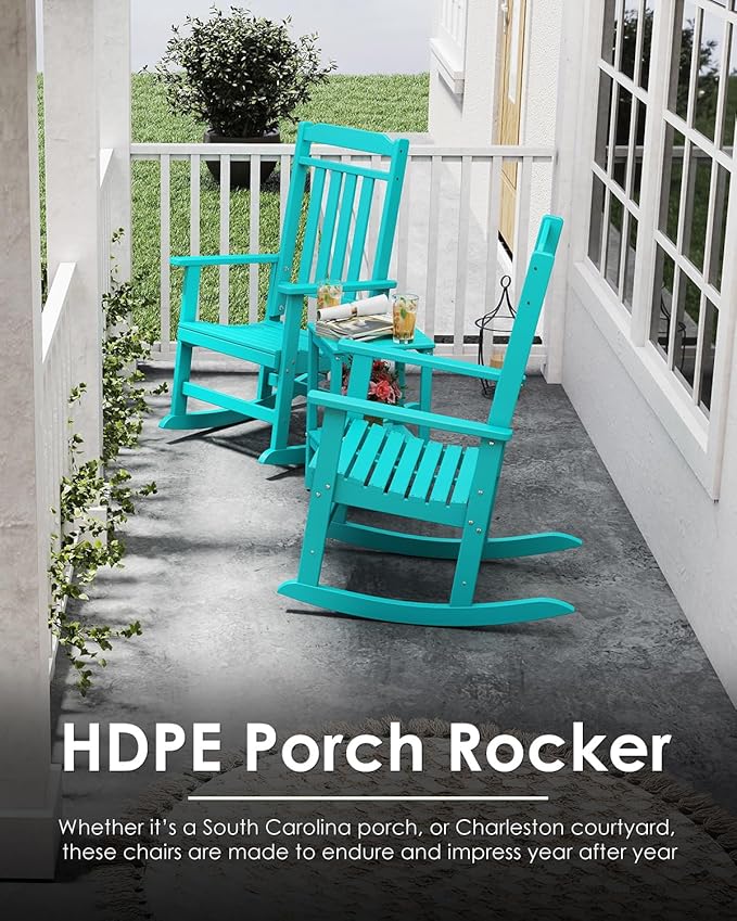 GREENVINES Outdoor-Rocking-Chairs-Set-of-2 | HDPE Plastic | Patio Rockers | Porch Rocker Chair | Oversized | High Back | Big & Tall | Aqua