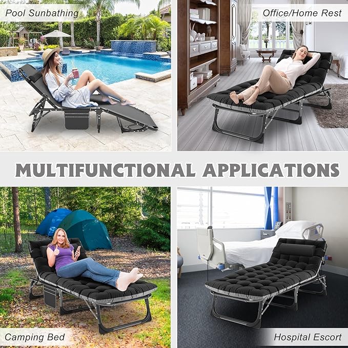 ABORON Heavy Duty Tanning Chair, 5-Gear Outdoor Folding Chaise Lounge Chair with Cushion - Photo 8