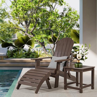Adirondack Ottoman, Plastic Folding Adirondack Footstool, All Weather Ottoman for Adirondack Chairs, Widely Used for Outdoor, Porch, Patio, Garden, Poolside, Fire Pits - Brown