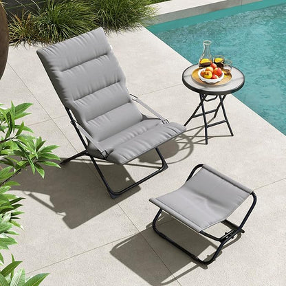 Abba Patio Heavy-Duty Outdoor Chaise Lounge Chair, Reclining Folding Camping Chair with Removable Footrest, All-Weather Portable Patio Furniture for Poolside, Beach, Lawn, Indoor Outdoor Use, Grey