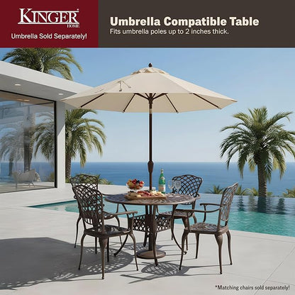 Kinger Home Arden 41-Inch Outdoor Dining Table, Cast Aluminum Patio Furniture Table, Round Table, All-Weather Resistant Outdoor Dining Furniture, Brown