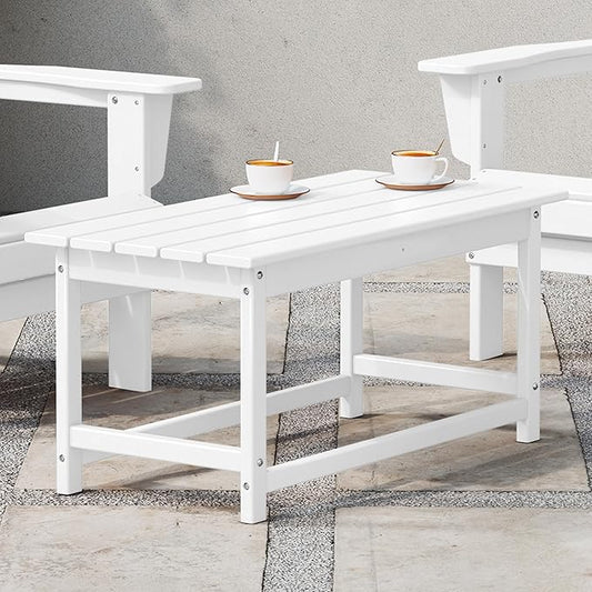 WestinTrends Malibu Outdoor Coffee Table, 35" x 17.5" All Weather Poly Lumber Patio Adirondack Coffee Table for Garden Lawn Porch Balcony, White