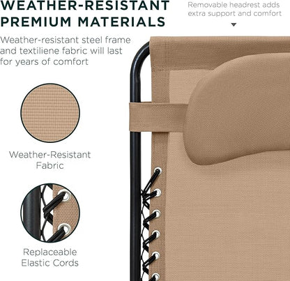 Best Choice Products Oversized Zero Gravity Chair, Folding Outdoor Patio Lounge Recliner w/Cup Holder Accessory Tray, Pillow - Tan