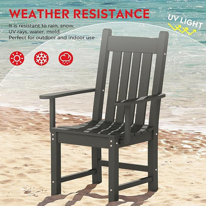 Costaelm Patio Dining Chairs, Plastic Outdoor Adirondack Chair with Arm, HDPE Poly Lumber, Waterproof Restaurant Bistro Dining Chair for Outside Porch Backyard Garden, Gray