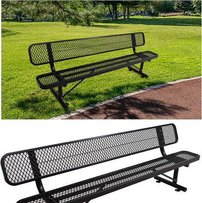 8FT Park Benches for Outside, Heavy-Duty Portable Outdoor Bench, Garden Benches Weatherproof with Backrest & Portable Frame, Commercial-Grade Seat Bench for Park, Garden, School, Shopping Mall
