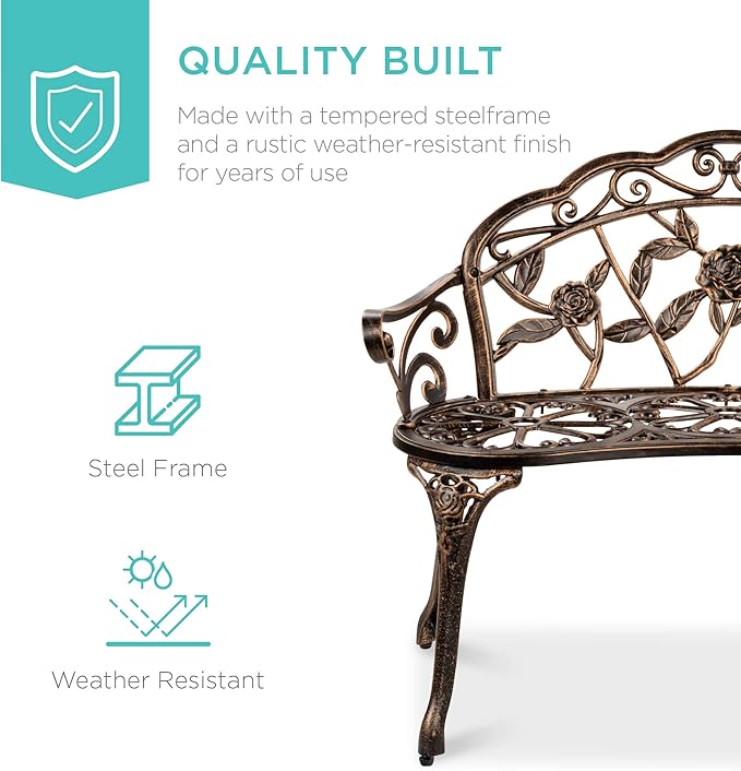 Best Choice Products Outdoor Bench Steel Garden Patio Porch Loveseat Furniture for Lawn, Park - Photo 3
