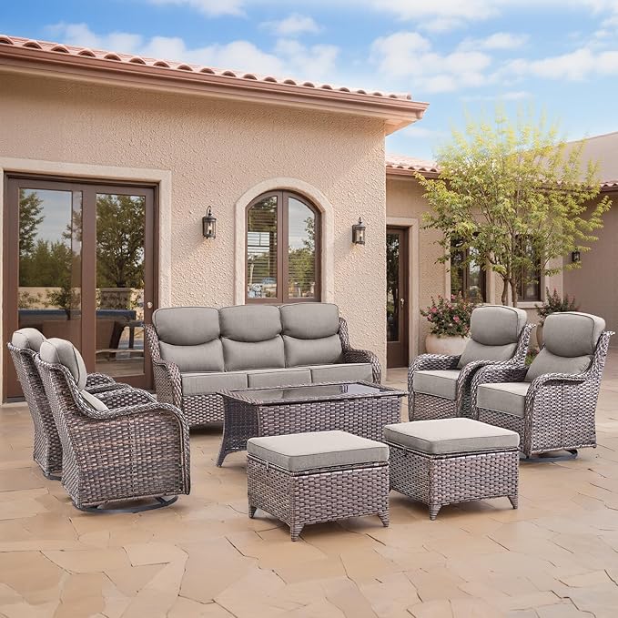 Swivel Patio Chairs sofa Set of 4 with 6" Thick Cushion - Wicker Outdoor Swivel Rocker Patio Chair - Photo 9