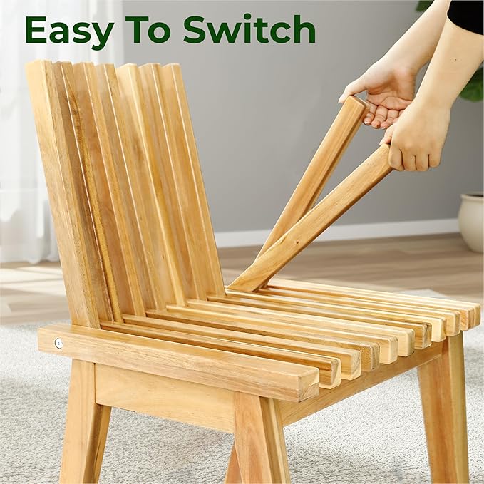 Melino Convertible Slat Bench, 3-in-1 Bench to Table to Chair, FSC Acacia Solid Wood for Indoor Outdoor - Patio, Entryway, Living Room, Guest Room - Easy Assembly, 20 Inch