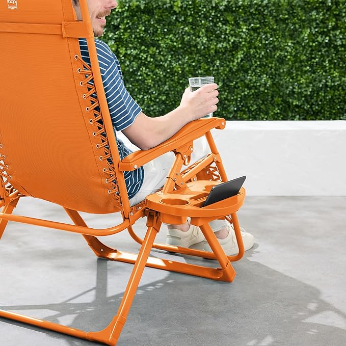 Best Choice Products Adjustable Zero Gravity Chair, Monochromatic Color Folding Patio Recliner w/Side Tray - Photo 5