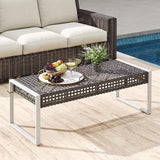 HAPPYGRILL Patio Rattan Loveseat Bench Ottoman, 43 Inch Outdoor Seat with Metal Legs & Seat Cushion - Photo 2
