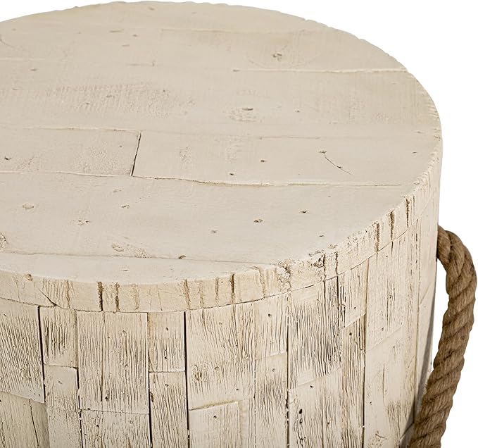 Faux Stump Side Table Outdoor Concrete End Table with Braided Cord Small Round Coffee Tables for Indoor Outdoor, Garden Stool Plant Stand for Porch, Patio, Cement Gray