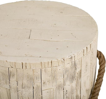 Faux Stump Side Table Outdoor Concrete End Table with Braided Cord Small Round Coffee Tables for Indoor Outdoor, Garden Stool Plant Stand for Porch, Patio, Cement Gray