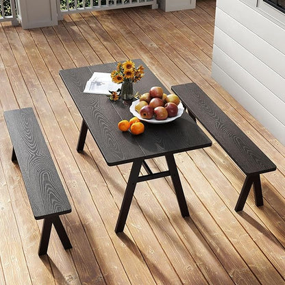 Giantex Outdoor Patio Bench for 4-6 Person, 59" Metal and Wood Dining Bench, 800 LBS Weight Capacity, Weather-Resistant Garden Seat for Porch, Deck or Backyard (2)