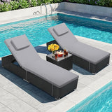 Outdoor Chaise Lounge Chairs, All-Weather Wicker Pool Lounge Chair Set of 2 with Side Table - Photo 1