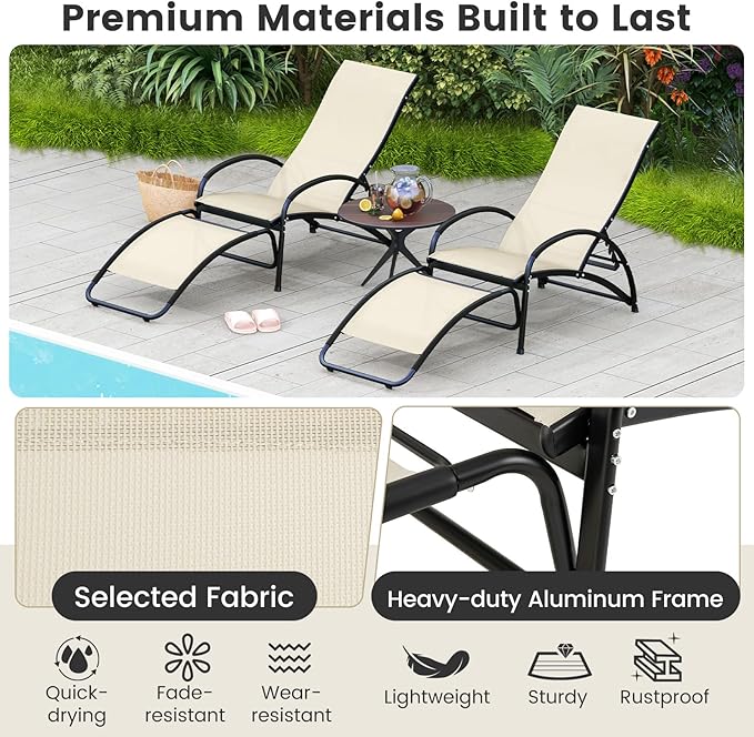 Tangkula Rocking Chair Outdoor, 2-in-1 Convertible Lounge Chair with 4-Level Adjustable Backrest, Heavy-Duty Aluminum Frame, Patio Sun Lounger Rocker for Porch, Poolside, Backyard, Garden (1, Beige)