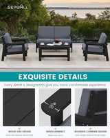 SERWALL HDPE Patio Furniture Set with 15FT Double Side Patio Umbrella - Photo 4