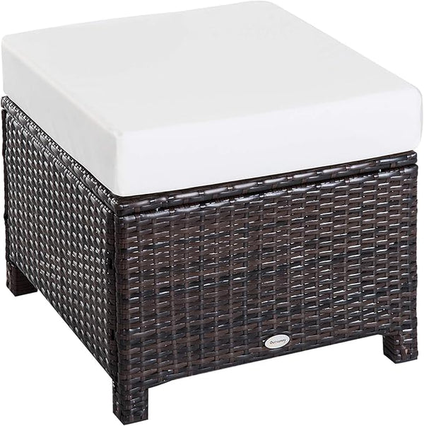 Outsunny 20" Patio Wicker Ottoman, Multipurpose Outdoor PE Rattan Footrest, Additional Seating - Photo 1
