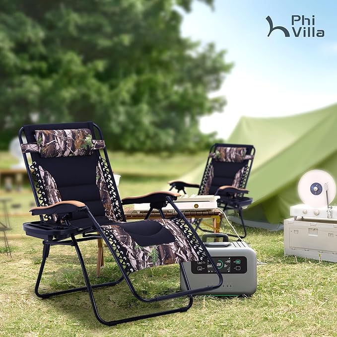 PHI VILLA XXL Oversized Padded Zero Gravity Chair Set of 2, Foldable Patio Recliner - Photo 2