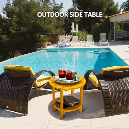 Round Adirondack Outdoor Side Table, 17.7" Small Patio End Table, 2-Tier HDPE Plastic Table for Poolside Porch Garden, Weather Resistant & Easy Assembly (Tangerine, Round)