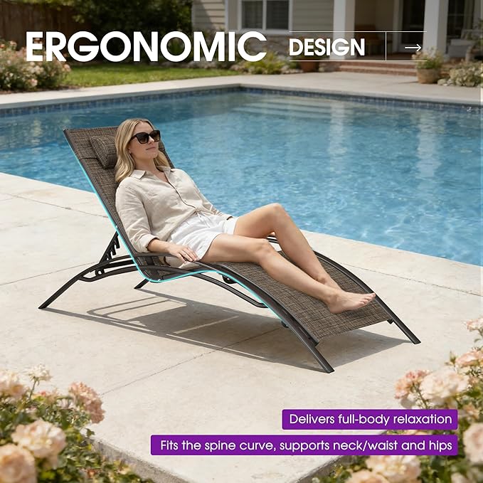 PURPLE LEAF Outdoor Chaise Lounge Chair Set of 3 Patio Pool Lounger Bronze Aluminum Chairs with Side Table Adjustable Tanning Recliner for Outside Backyard Yard Deck Balcony Beach Brown