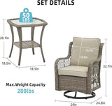 GAOMON 3 Piece Outdoor Patio Set, Wicker Rocking Bistro Set with 2 Swivel Chairs & Tempered Glass Top Table - Photo 2