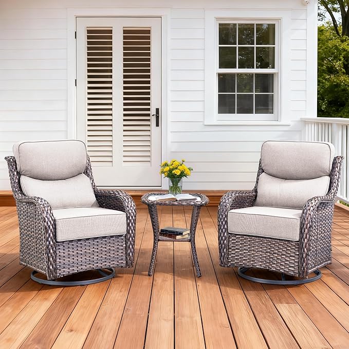 Luxury Outdoor Swivel Rocker Patio Chairs Set of 3 - Photo 1