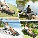 Foldable Chaise Lounge Chair Outdoor, 4-Position Reclining Outdoor Lounge Chairs with Wooden Armrest - Photo 6