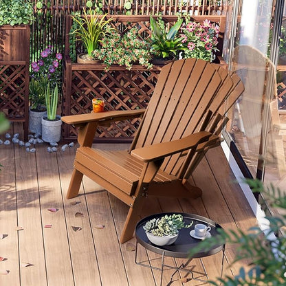 FUNBERRY Folding Adirondack Chairs Set of 4 with Adjustable Backrest, HDPE All Weather Fire Pit Chairs with Cup Holder