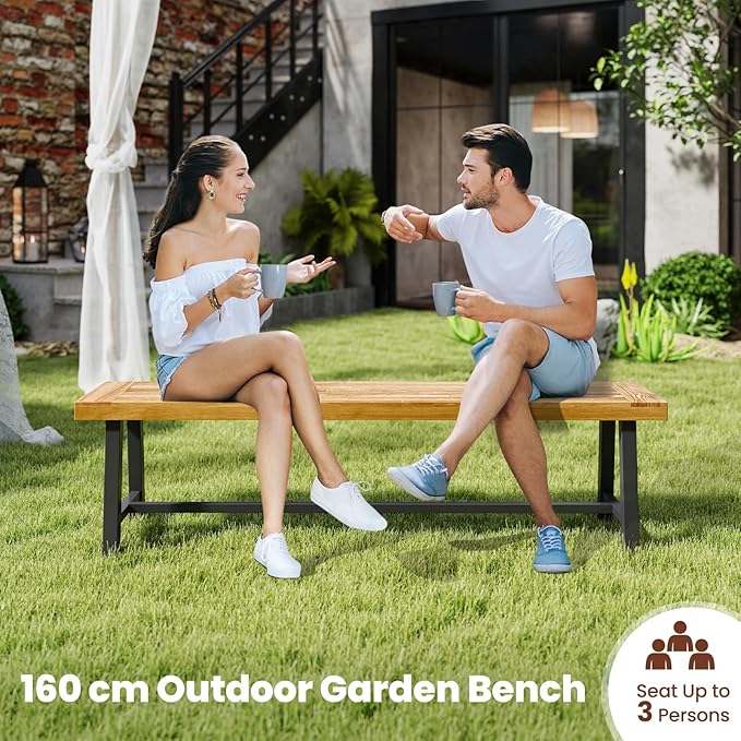 HAPPYGRILL Outdoor Acacia Wood Bench, 63"/160 CM Long Patio Garden Bench Seats up to 3 Persons, Porch Dining Bench for Outdoors Garden, Porch, Yard, 800 LBS/360 KG Weight Capacity