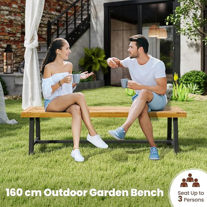 HAPPYGRILL Outdoor Acacia Wood Bench, 63"/160 CM Long Patio Garden Bench Seats up to 3 Persons, Porch Dining Bench for Outdoors Garden, Porch, Yard, 800 LBS/360 KG Weight Capacity