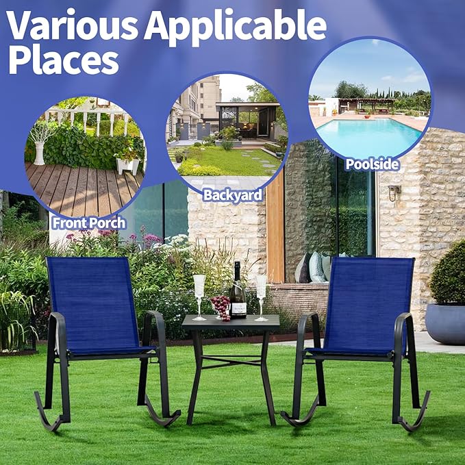 Giantex Outdoor Rocking Chairs Set of 2, Patio Rocking Chairs w/Breathable Seat & Back, Heavy-Duty Metal Support, Ergonomic Outside Rocker for Backyard, Poolside, Garden, Navy